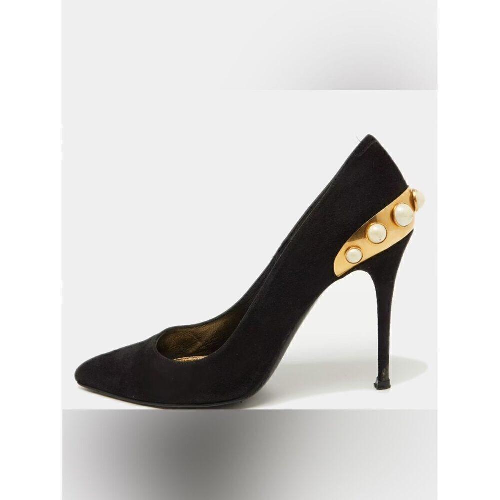 Alexander McQueen Black Suede Pearl Embellished Pointed Toe Pumps